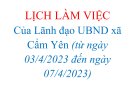 Lịch làm việc tuần từ ngày 03/4/2023 đến 07/4/2023 của Lãnh đạo UBND xã