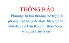 THÔNG BÁO  Phương án bồi thường hỗ trợ giải phóng mặt bằng để thực hiện dự án khu dân cư Ban Khiêm, thôn Ngọc Vóc, xã Cẩm Yên