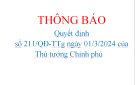 Quyết định  số 211/QĐ-TTg ngày 01/3/2024 của Thủ tướng Chính phủ