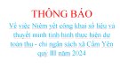 THÔNG BÁO Về việc Niêm yết công khai số liệu và thuyết minh tình hình thực hiện dự toán  thu - chi ngân sách xã Cẩm Yên quý III năm 2024