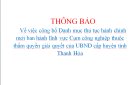 THÔNG BÁO  Về việc công bố Danh mục thủ tục hành chính mới ban hành lĩnh vực Cụm công nghiệp thuộc thẩm quyền giải quyết của UBND cấp huyện tỉnh Thanh Hóa