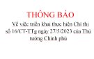 Về việc triển khai thực hiện Chỉ thị số 16/CT-TTg ngày 27/5/2023 của Thủ tướng Chính phủ