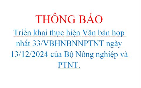 Triển khai thực hiện Văn bản hợp nhất 33/VBHNBNNPTNT ngày 13/12/2024 của Bộ Nông nghiệp và PTNT. 